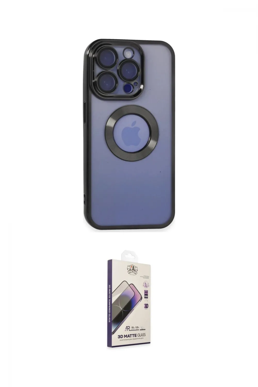 ieg™ iPhone 15 Pro Max Kılıf Pusula Form - Siyah Bilvis 3D Mat Cam Ekran Koruyucu