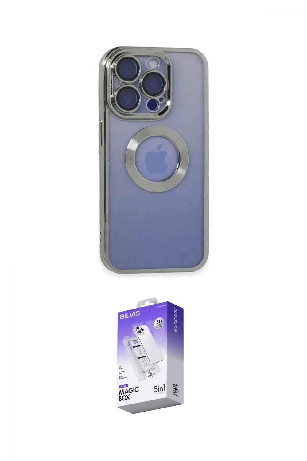 ieg™ iPhone 15 Pro Max Kılıf Pusula Form - Siyah Bilvis 5in1 3D Magic Cam Ekran Koruyucu
