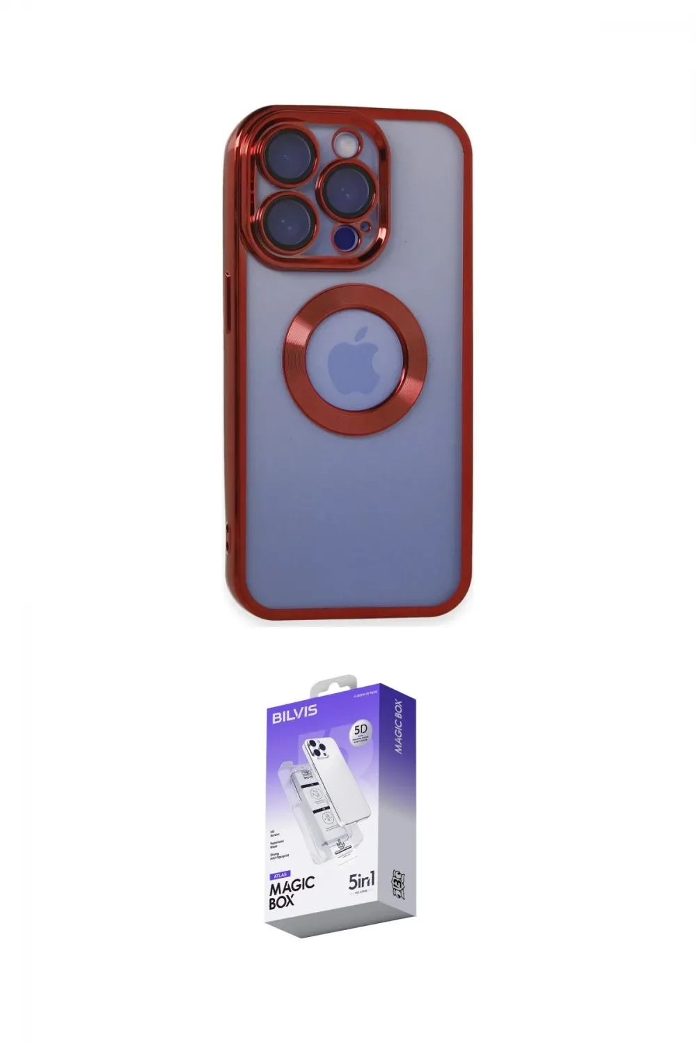 ieg™ iPhone 15 Pro Max Kılıf Pusula Form - Siyah Bilvis 5in1 3D Magic Cam Ekran Koruyucu