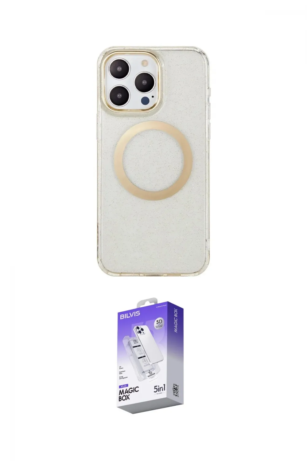 ieg™ iPhone 15 Pro Max Kılıf Pusula Form - Siyah Bilvis 5in1 3D Magic Cam Ekran Koruyucu
