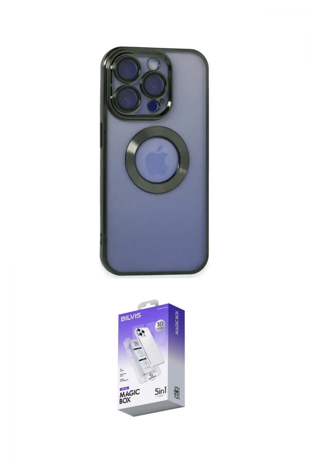 ieg™ iPhone 15 Pro Max Kılıf Pusula Form - Siyah Bilvis 5in1 3D Magic Cam Ekran Koruyucu