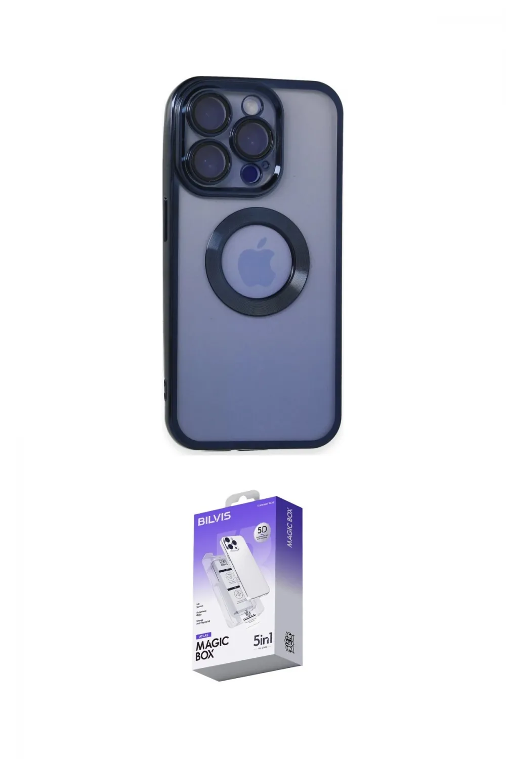 ieg™ iPhone 15 Pro Max Kılıf Pusula Form - Siyah Bilvis 5in1 3D Magic Cam Ekran Koruyucu