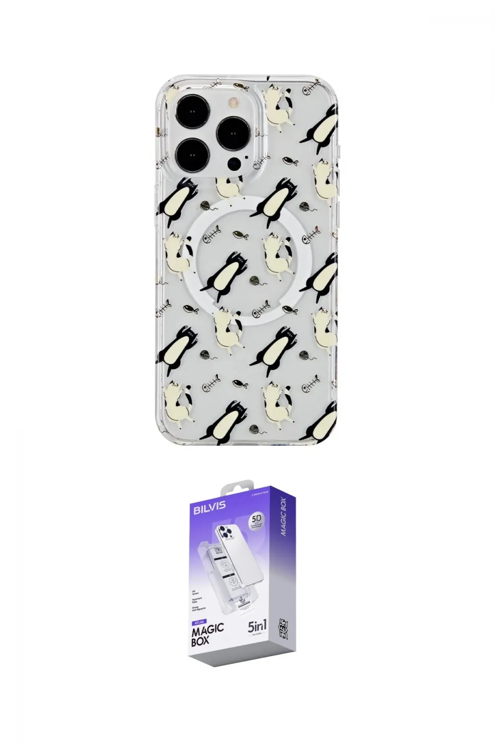 ieg™ iPhone 15 Pro Max Kılıf Pusula Form - Siyah Bilvis 5in1 3D Magic Cam Ekran Koruyucu