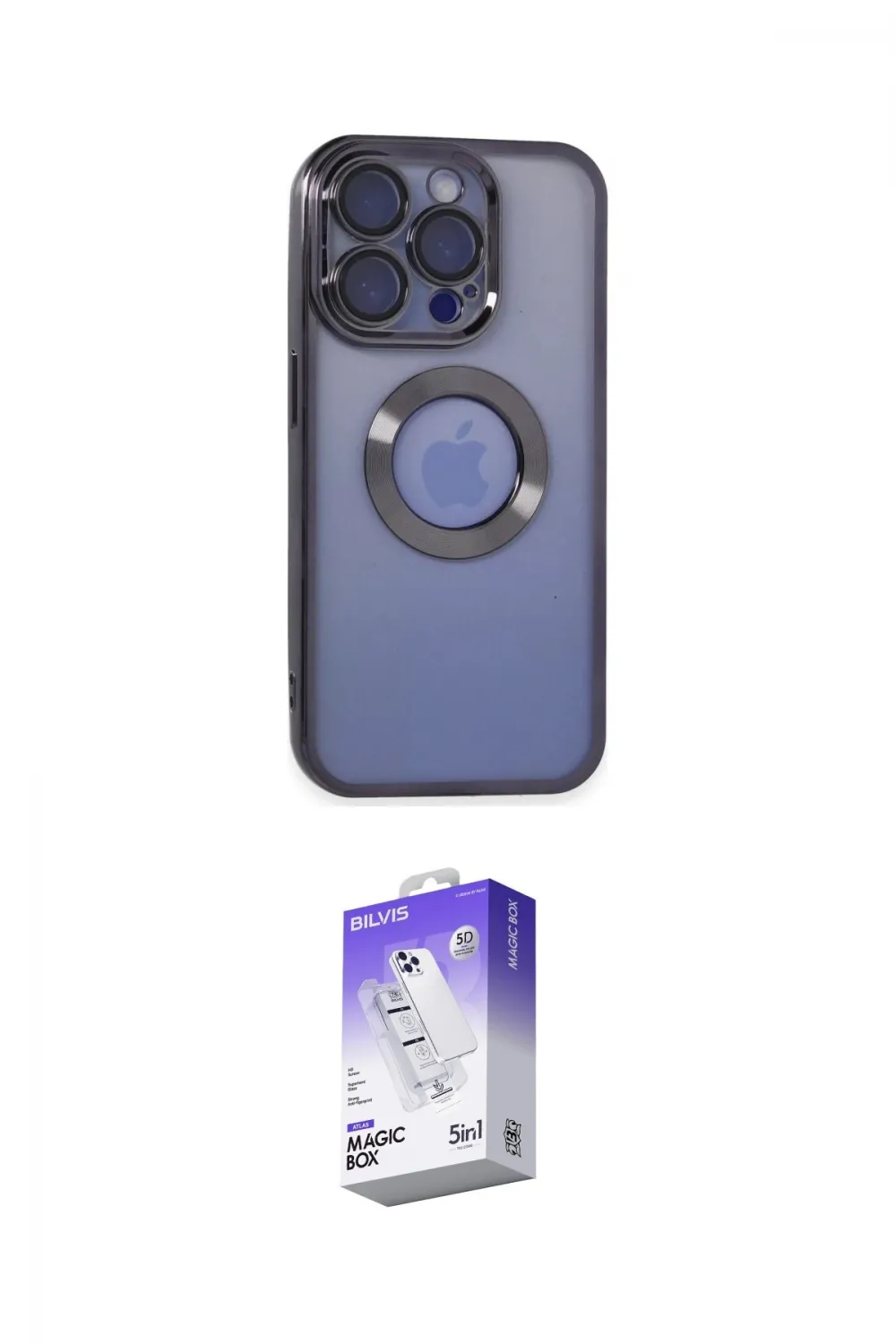 ieg™ iPhone 15 Pro Max Kılıf Pusula Form - Siyah Bilvis 5in1 3D Magic Cam Ekran Koruyucu