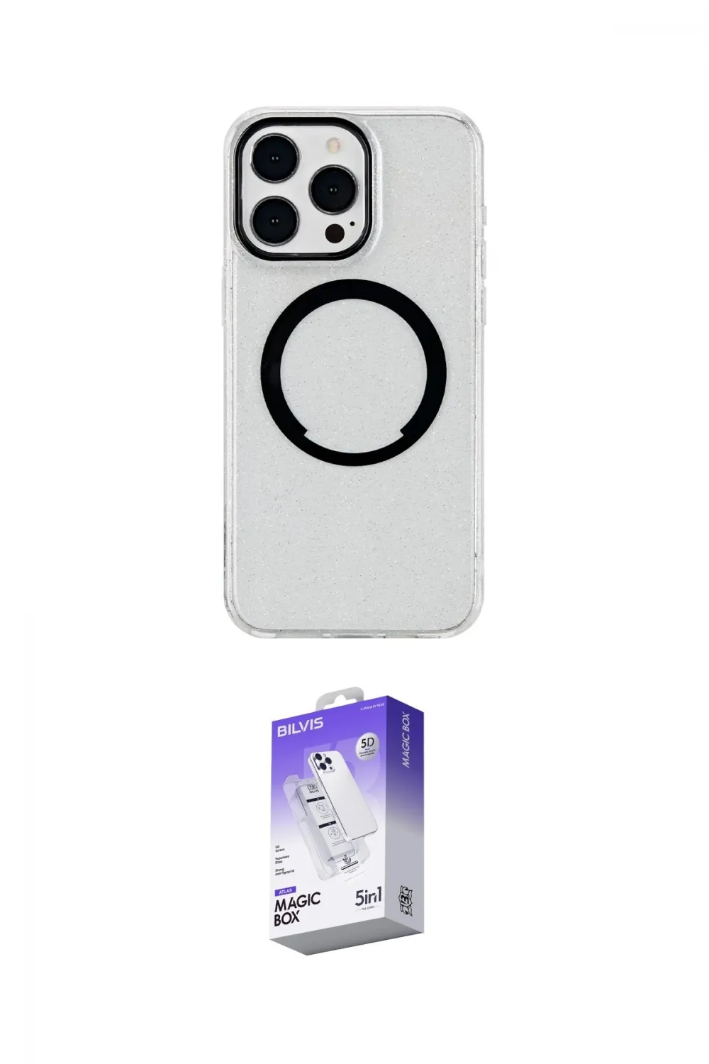 ieg™ iPhone 15 Pro Max Kılıf Pusula Form - Siyah Bilvis 5in1 3D Magic Cam Ekran Koruyucu