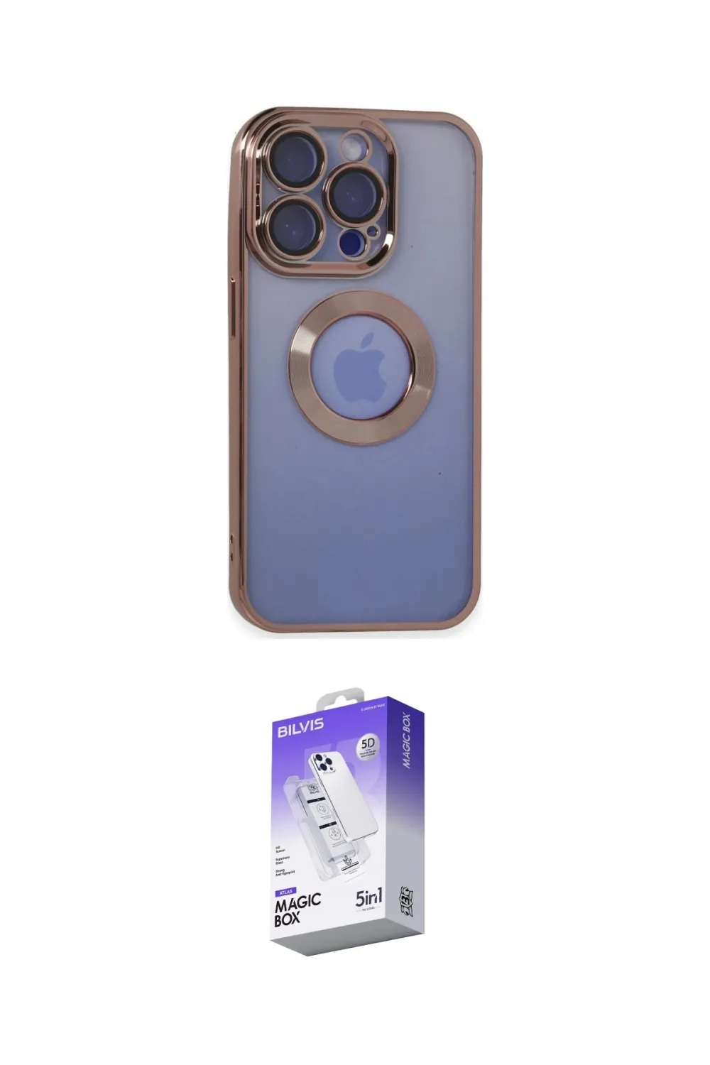 ieg™ iPhone 15 Pro Max Kılıf Pusula Form - Siyah Bilvis 5in1 3D Magic Cam Ekran Koruyucu