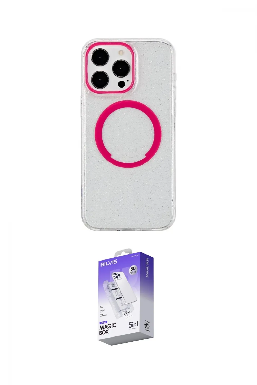 ieg™ iPhone 15 Pro Max Kılıf Pusula Form - Siyah Bilvis 5in1 3D Magic Cam Ekran Koruyucu