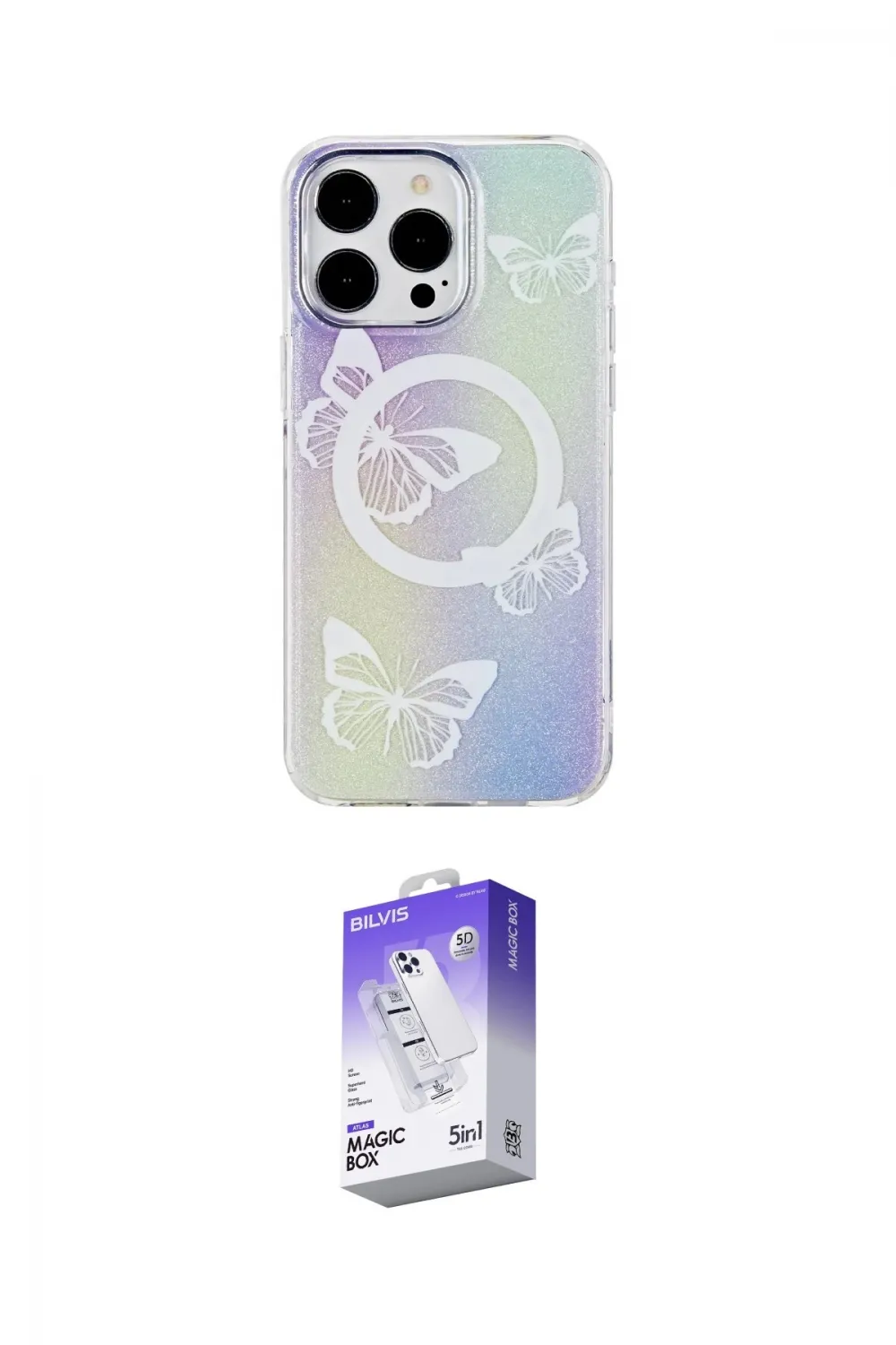 ieg™ iPhone 15 Pro Max Kılıf Pusula Form - Siyah Bilvis 5in1 3D Magic Cam Ekran Koruyucu