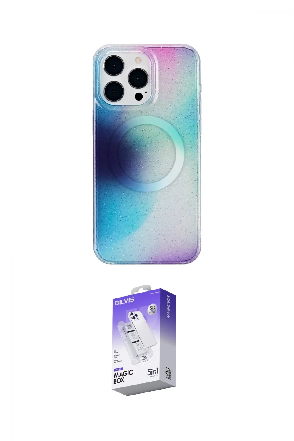 ieg™ iPhone 15 Pro Max Kılıf Pusula Form - Siyah Bilvis 5in1 3D Magic Cam Ekran Koruyucu