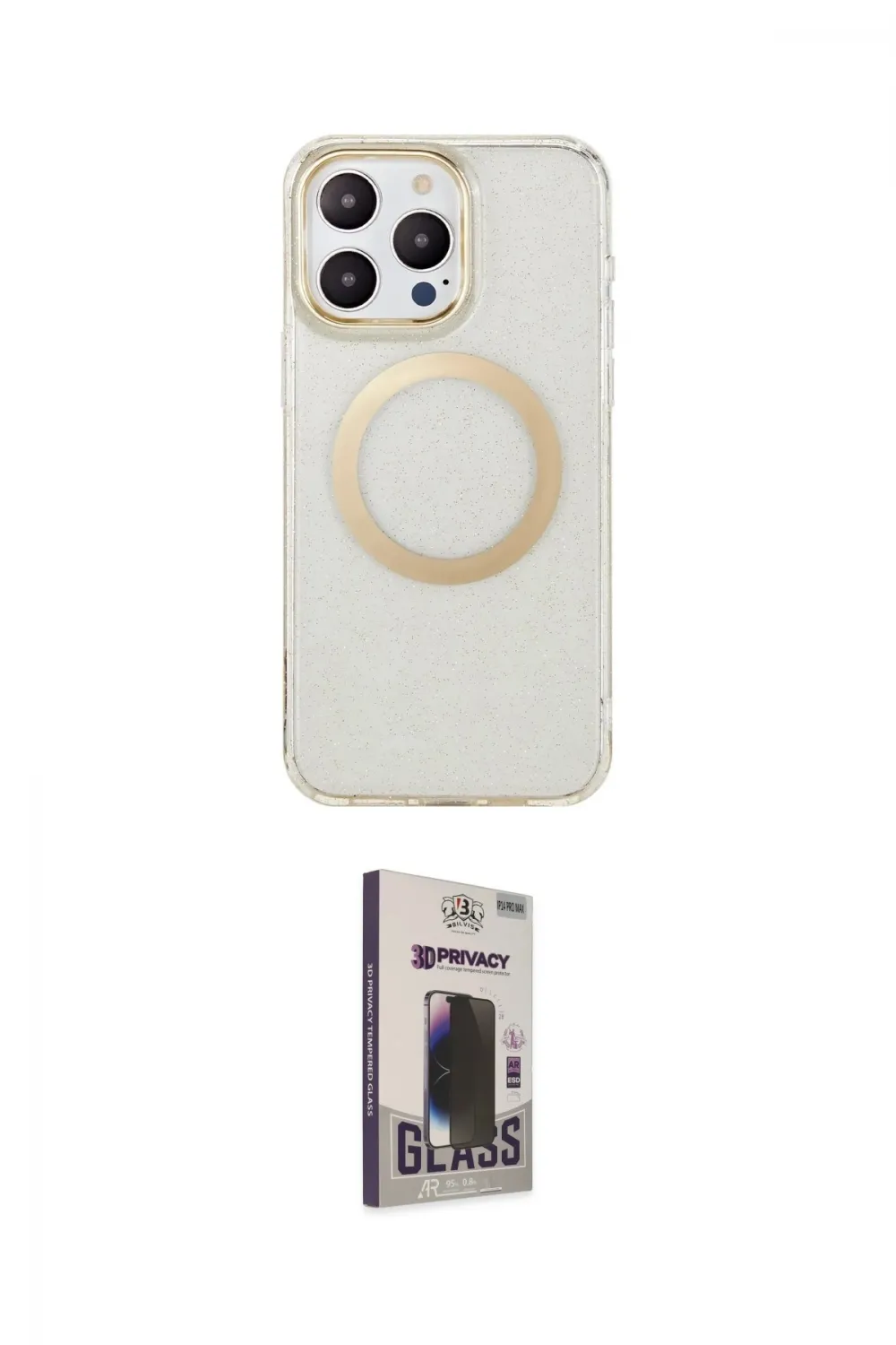 ieg™ iPhone 15 Pro Max Kılıf Pusula Form - Siyah Bilvis Hayalet Cam Ekran Koruyucu