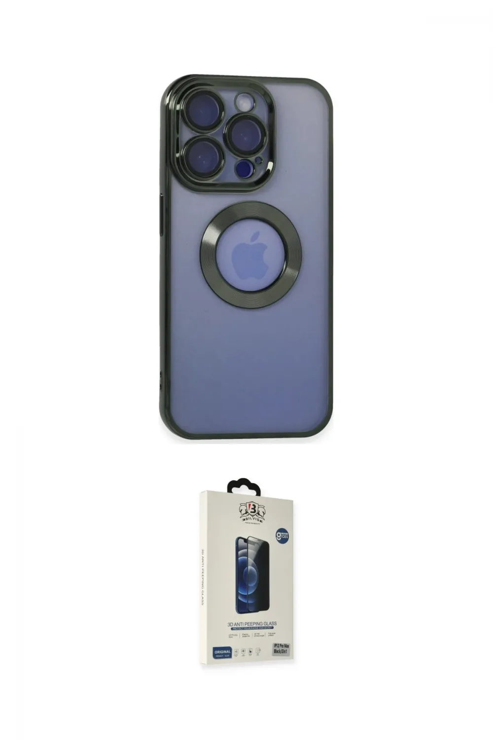 ieg™ iPhone 15 Pro Max Kılıf Pusula Form - Siyah Bilvis Hayalet Cam Ekran Koruyucu