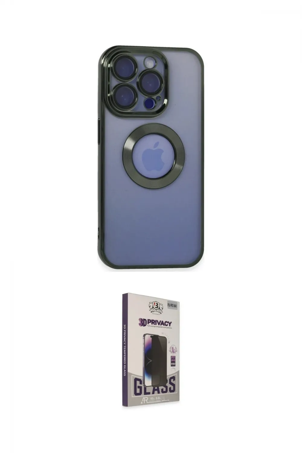 ieg™ iPhone 15 Pro Max Kılıf Pusula Form - Siyah Bilvis Hayalet Cam Ekran Koruyucu
