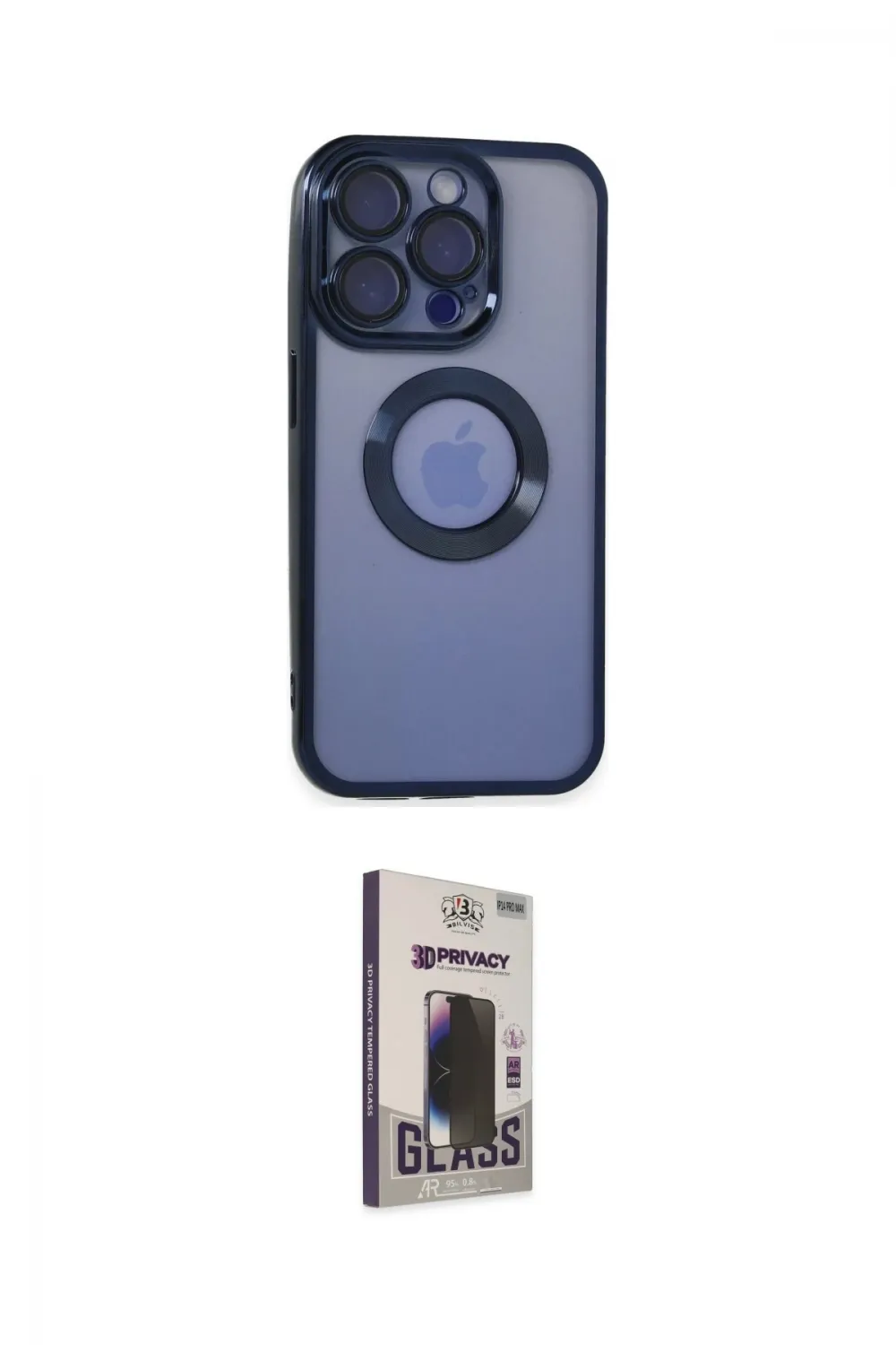 ieg™ iPhone 15 Pro Max Kılıf Pusula Form - Siyah Bilvis Hayalet Cam Ekran Koruyucu