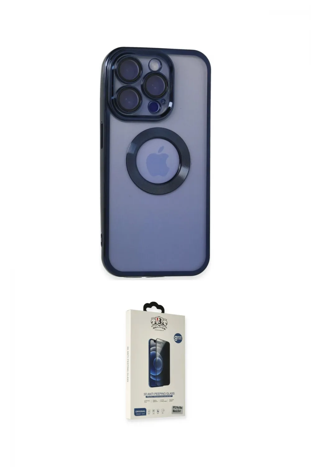ieg™ iPhone 15 Pro Max Kılıf Pusula Form - Siyah Bilvis Hayalet Cam Ekran Koruyucu
