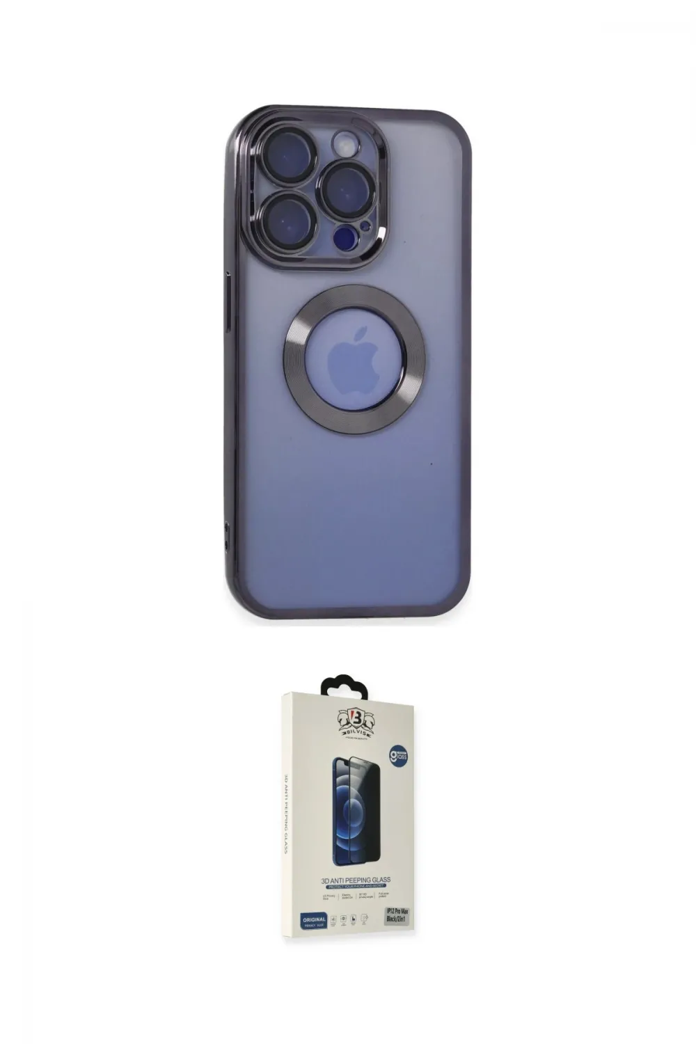 ieg™ iPhone 15 Pro Max Kılıf Pusula Form - Siyah Bilvis Hayalet Cam Ekran Koruyucu