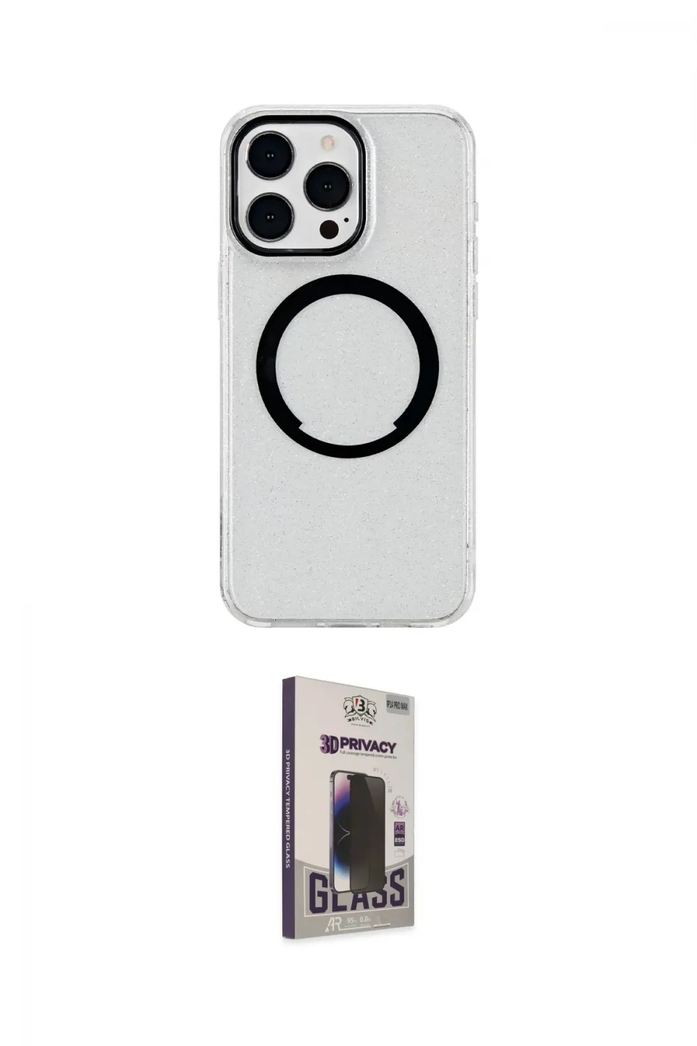 ieg™ iPhone 15 Pro Max Kılıf Pusula Form - Siyah Bilvis Hayalet Cam Ekran Koruyucu