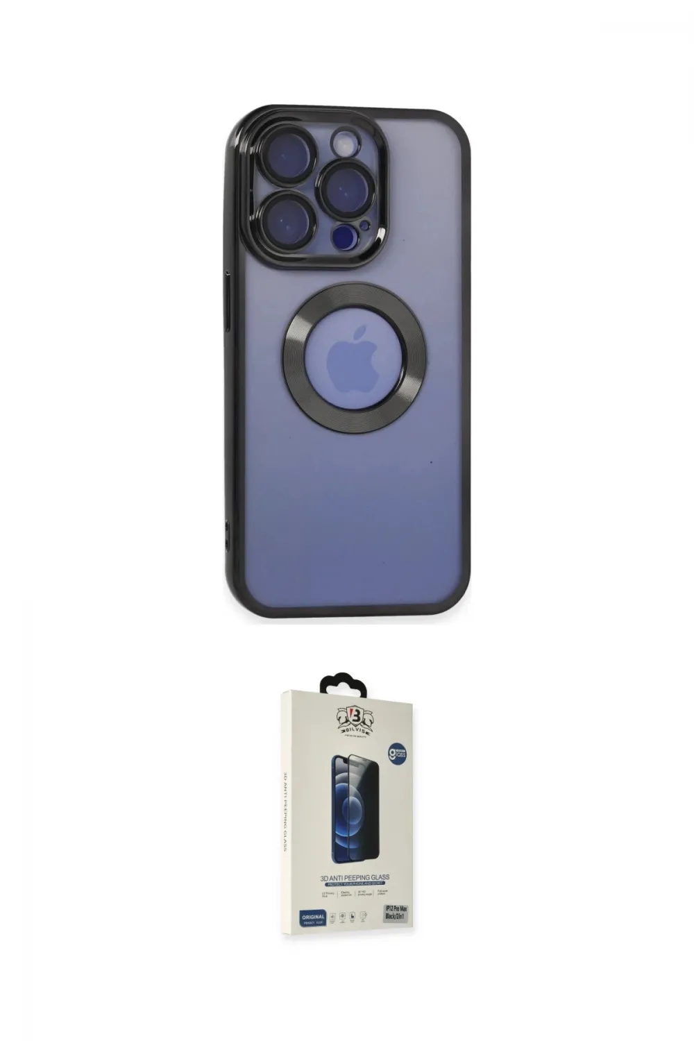 ieg™ iPhone 15 Pro Max Kılıf Pusula Form - Siyah Bilvis Hayalet Cam Ekran Koruyucu
