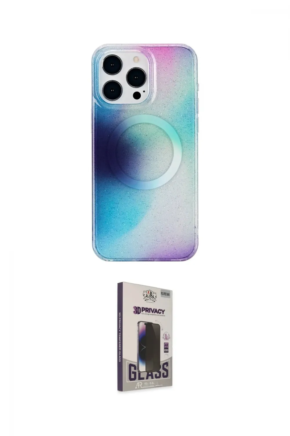 ieg™ iPhone 15 Pro Max Kılıf Pusula Form - Siyah Bilvis Hayalet Cam Ekran Koruyucu
