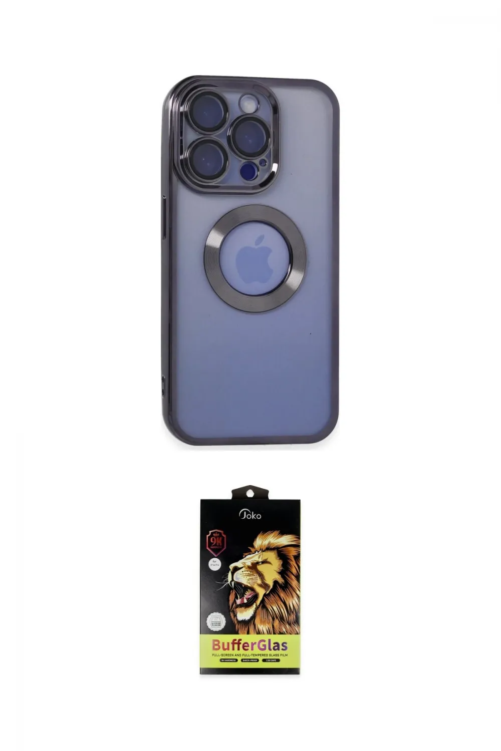 ieg™ iPhone 15 Pro Max Kılıf Pusula Form - Siyah Buffer Cam Ekran Koruyucu