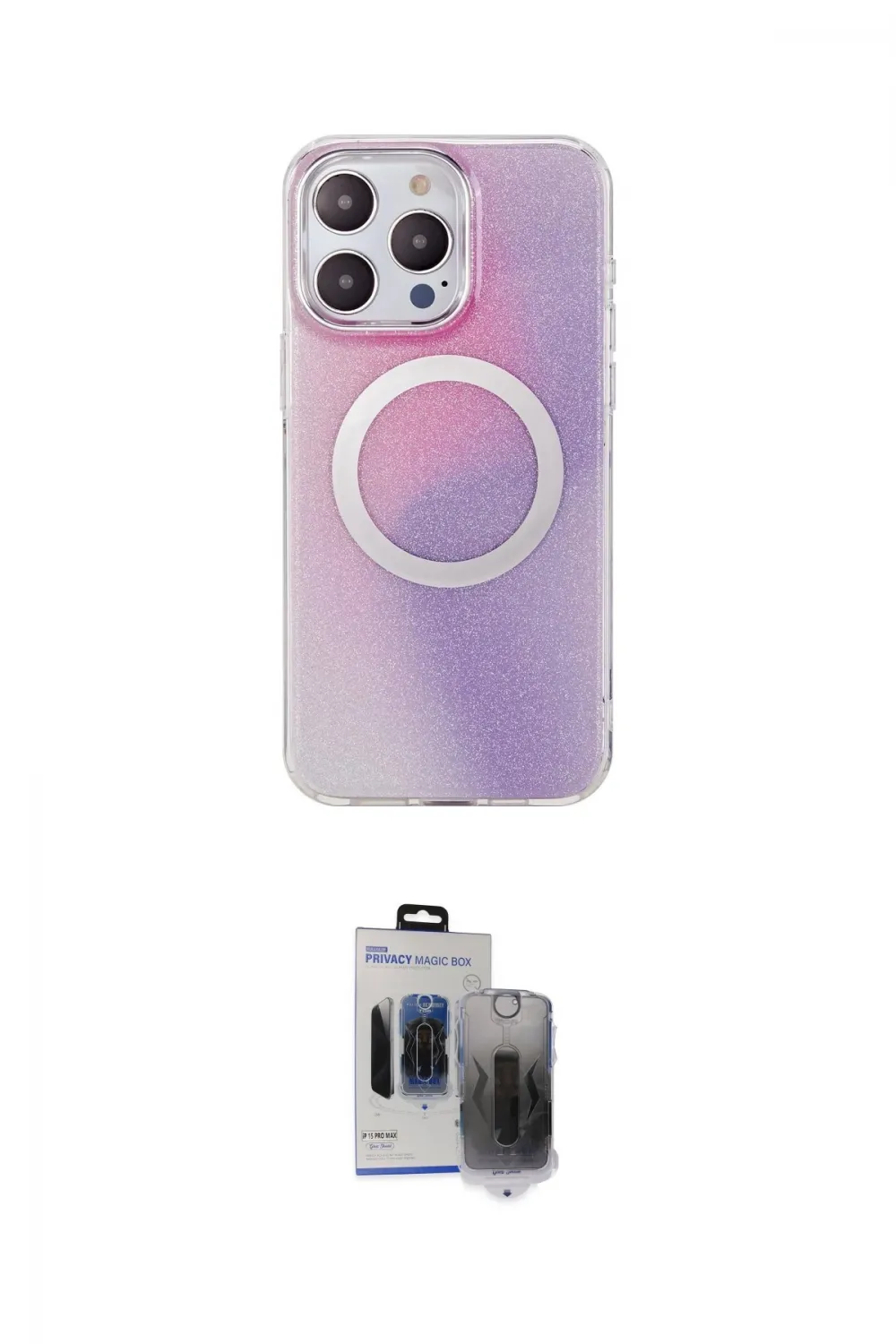 ieg™ iPhone 15 Pro Max Kılıf Pusula Form - Siyah Vanessa Magic Hayalet Cam