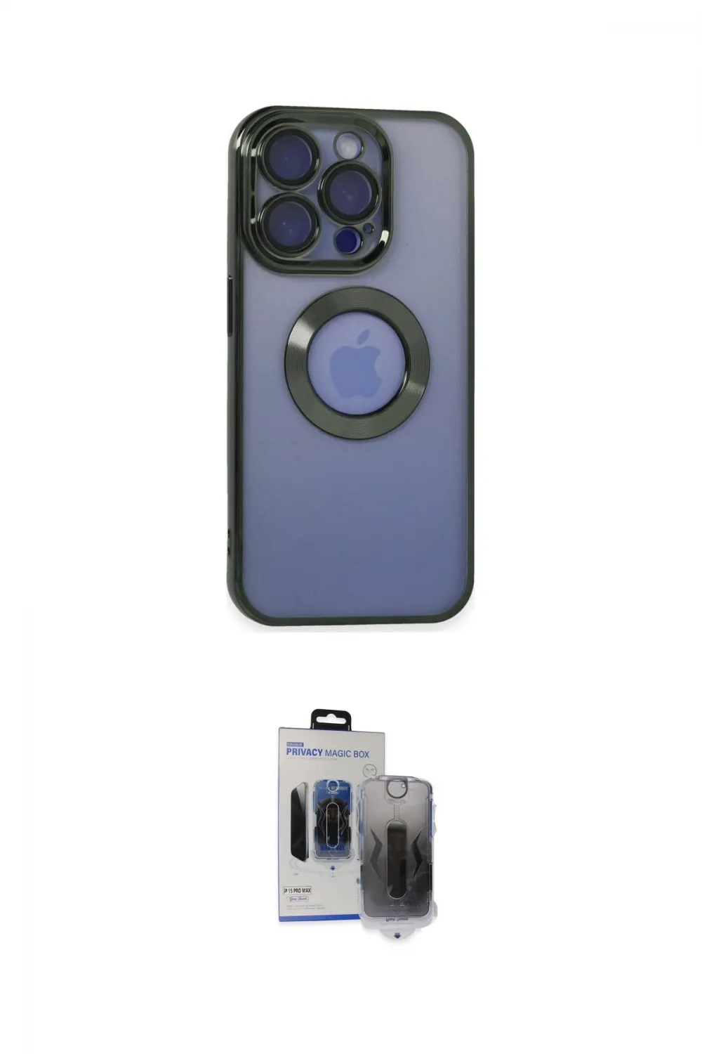 ieg™ iPhone 15 Pro Max Kılıf Pusula Form - Siyah Vanessa Magic Hayalet Cam