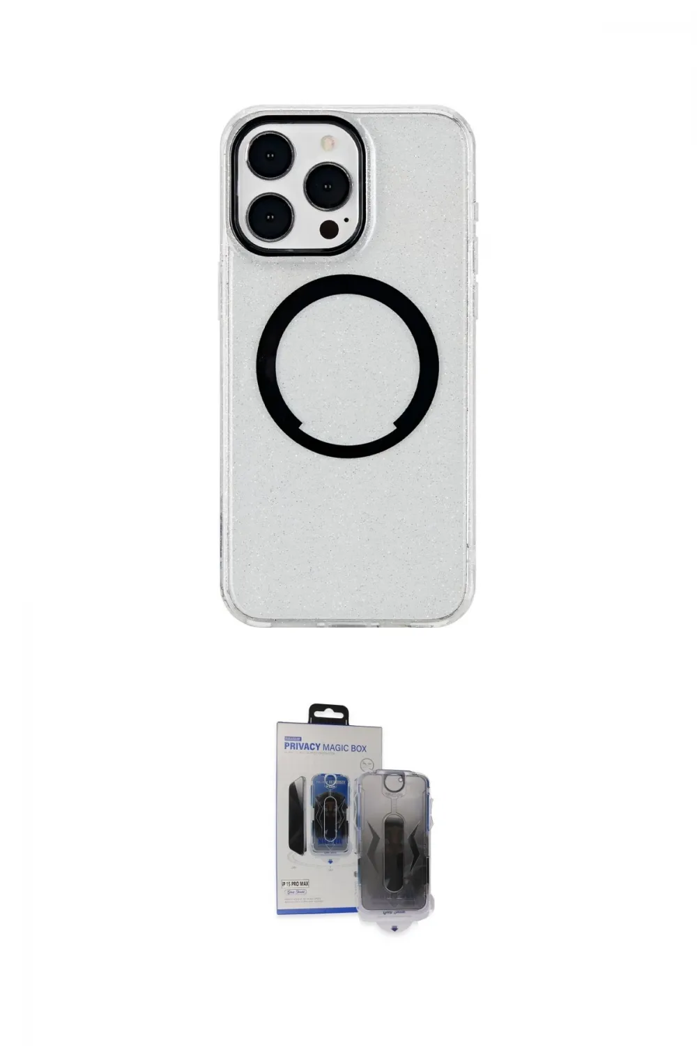ieg™ iPhone 15 Pro Max Kılıf Pusula Form - Siyah Vanessa Magic Hayalet Cam