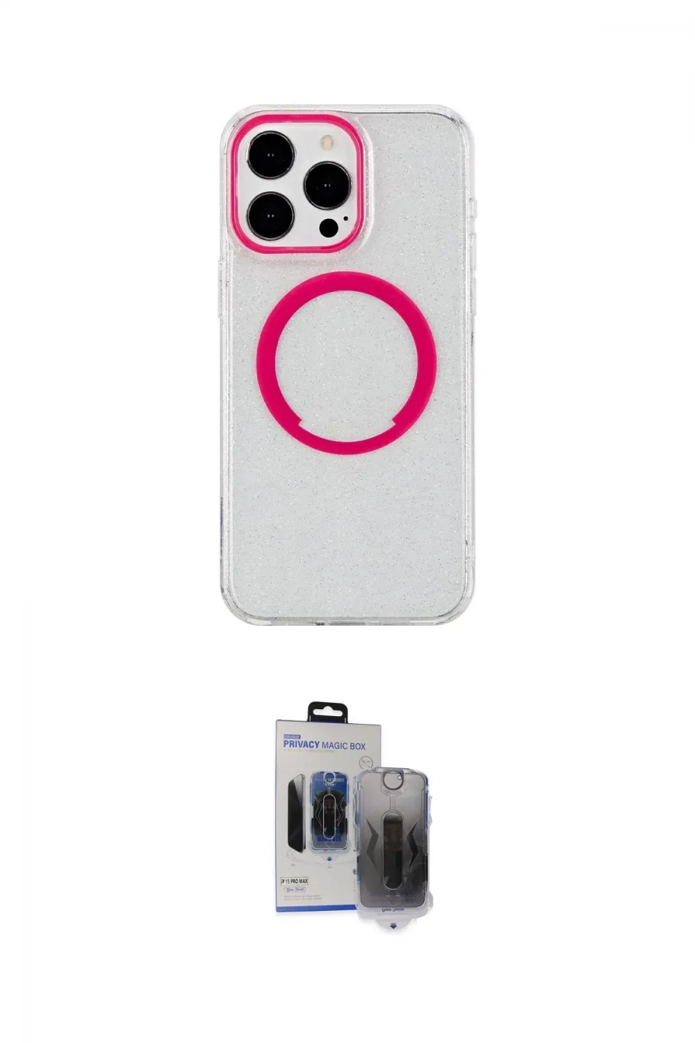 ieg™ iPhone 15 Pro Max Kılıf Pusula Form - Siyah Vanessa Magic Hayalet Cam