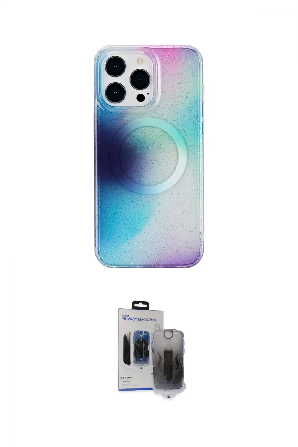 ieg™ iPhone 15 Pro Max Kılıf Pusula Form - Siyah Vanessa Magic Hayalet Cam