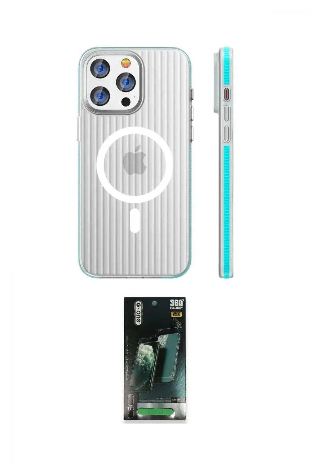 ieg™ iPhone 15 Pro Max Kılıf Pusula Minimal Koleksiyonu - Şeffaf 360 Full Body Arka Koruyucu