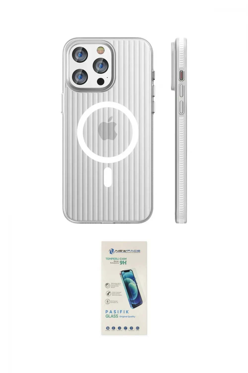 ieg™ iPhone 15 Pro Max Kılıf Pusula Minimal Koleksiyonu - Şeffaf Pasifik Cam Ekran Koruyucu