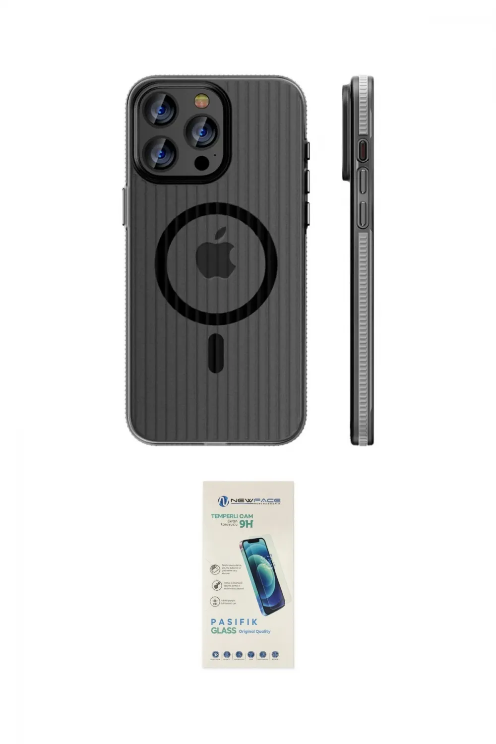 ieg™ iPhone 15 Pro Max Kılıf Pusula Minimal Koleksiyonu - Şeffaf Pasifik Cam Ekran Koruyucu