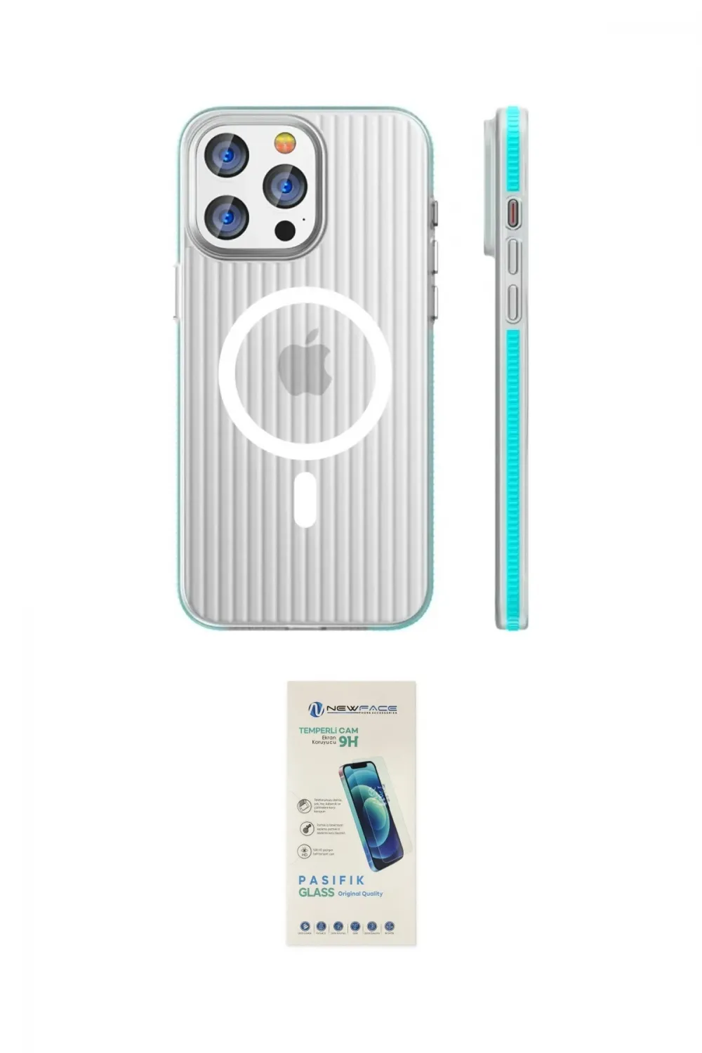 ieg™ iPhone 15 Pro Max Kılıf Pusula Minimal Koleksiyonu - Şeffaf Pasifik Cam Ekran Koruyucu