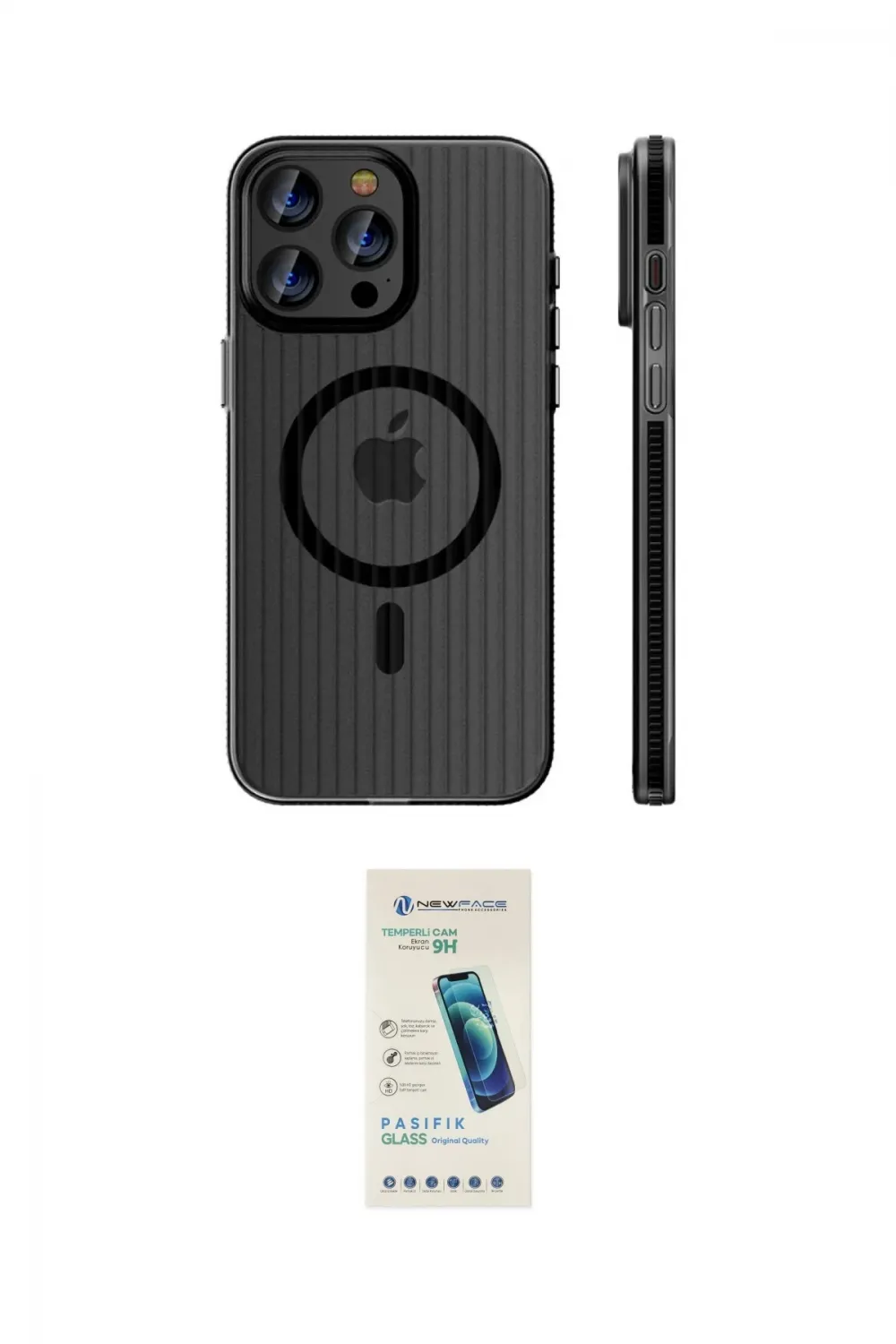 ieg™ iPhone 15 Pro Max Kılıf Pusula Minimal Koleksiyonu - Şeffaf Pasifik Cam Ekran Koruyucu
