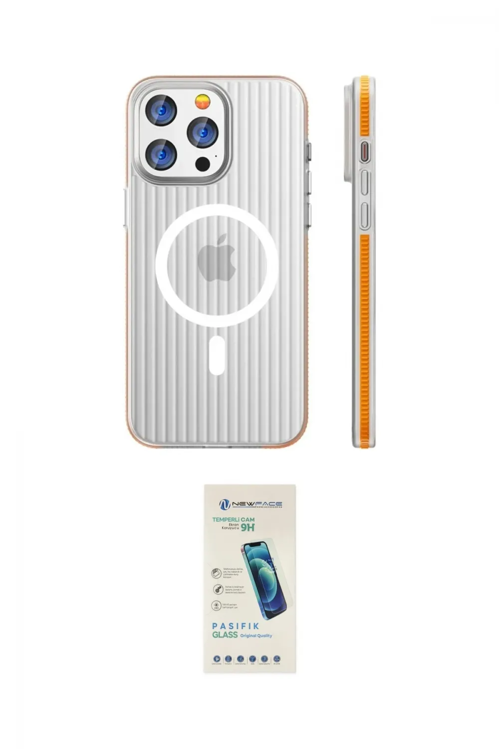 ieg™ iPhone 15 Pro Max Kılıf Pusula Minimal Koleksiyonu - Şeffaf Pasifik Cam Ekran Koruyucu