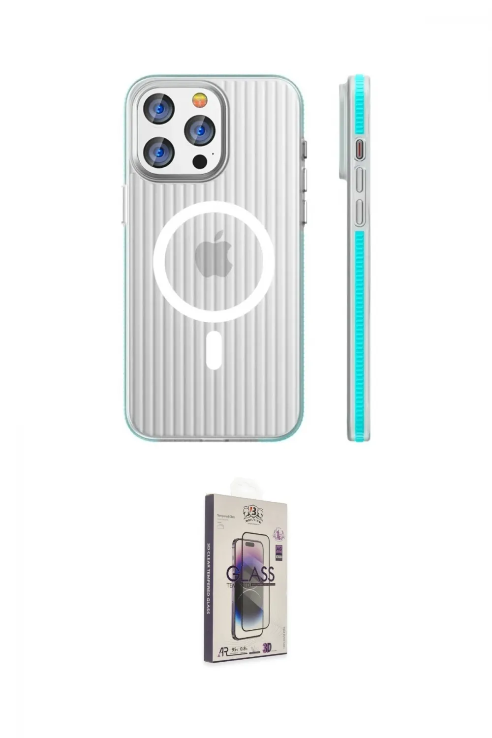 ieg™ iPhone 15 Pro Max Kılıf Pusula Minimal Koleksiyonu - Siyah Bilvis 3D Cam Ekran Koruyucu