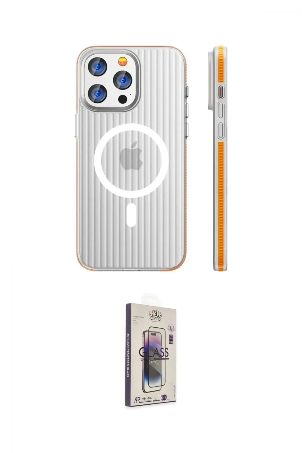 ieg™ iPhone 15 Pro Max Kılıf Pusula Minimal Koleksiyonu - Siyah Bilvis 3D Cam Ekran Koruyucu
