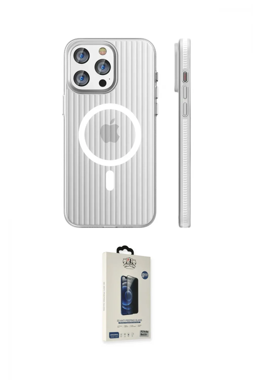 ieg™ iPhone 15 Pro Max Kılıf Pusula Minimal Koleksiyonu - Siyah Bilvis Hayalet Cam Ekran Koruyucu