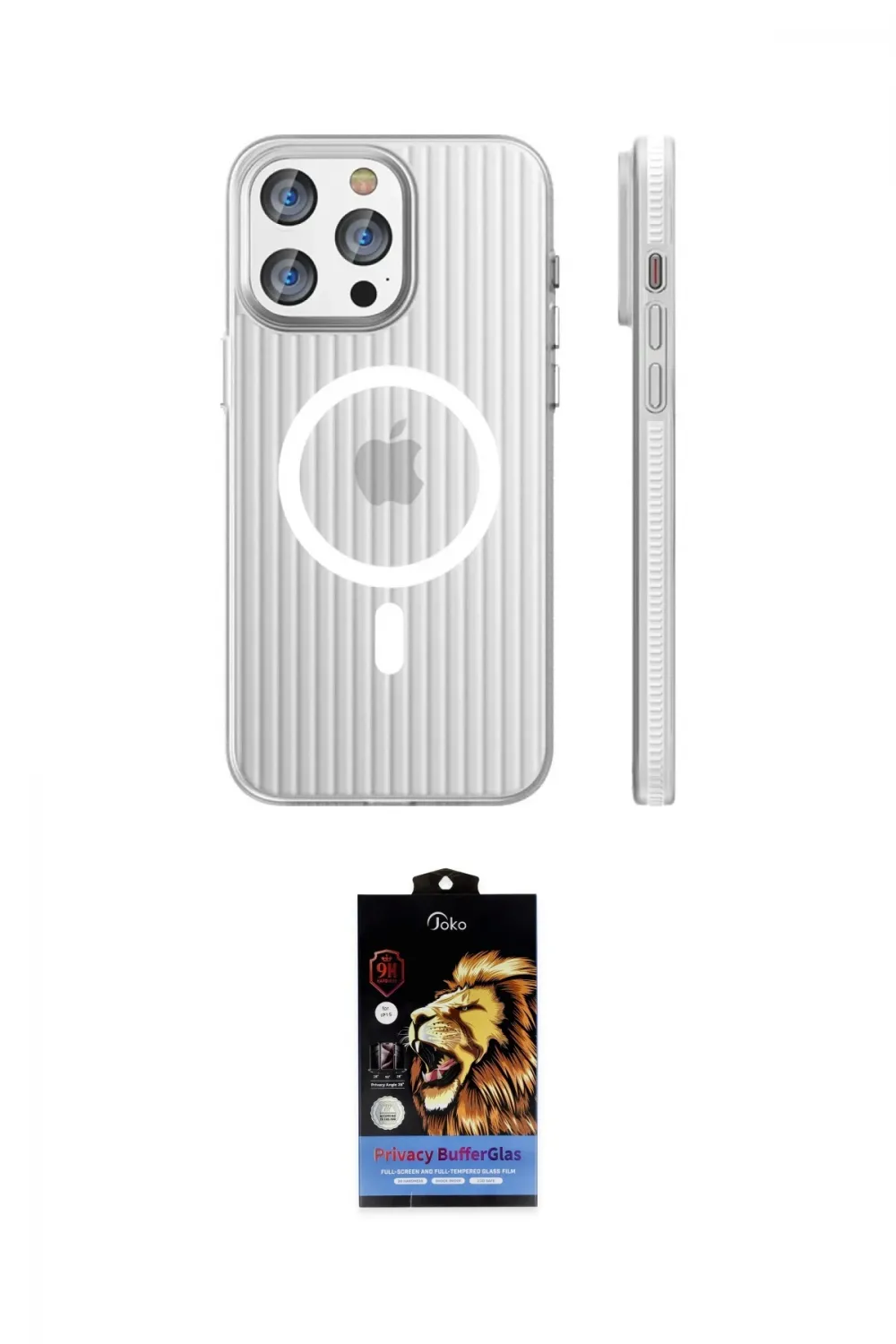 ieg™ iPhone 15 Pro Max Kılıf Pusula Minimal Koleksiyonu - Siyah Buffer Hayalet Cam Ekran Koruyucu