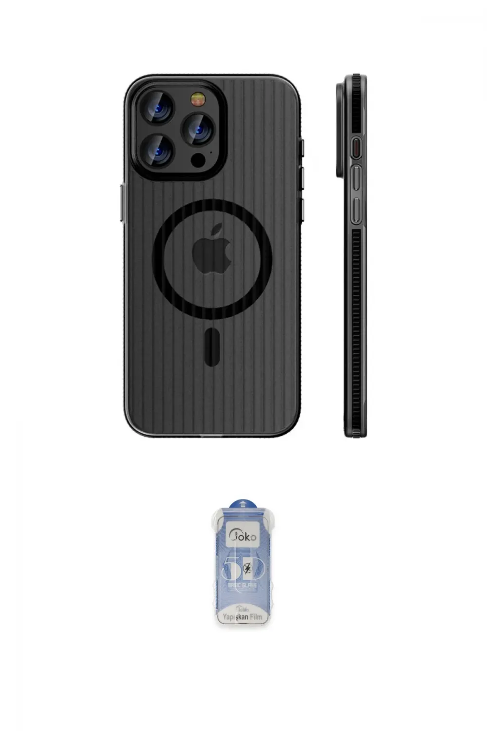 ieg™ iPhone 15 Pro Max Kılıf Pusula Minimal Koleksiyonu - Siyah Joko Magic 5D Cam