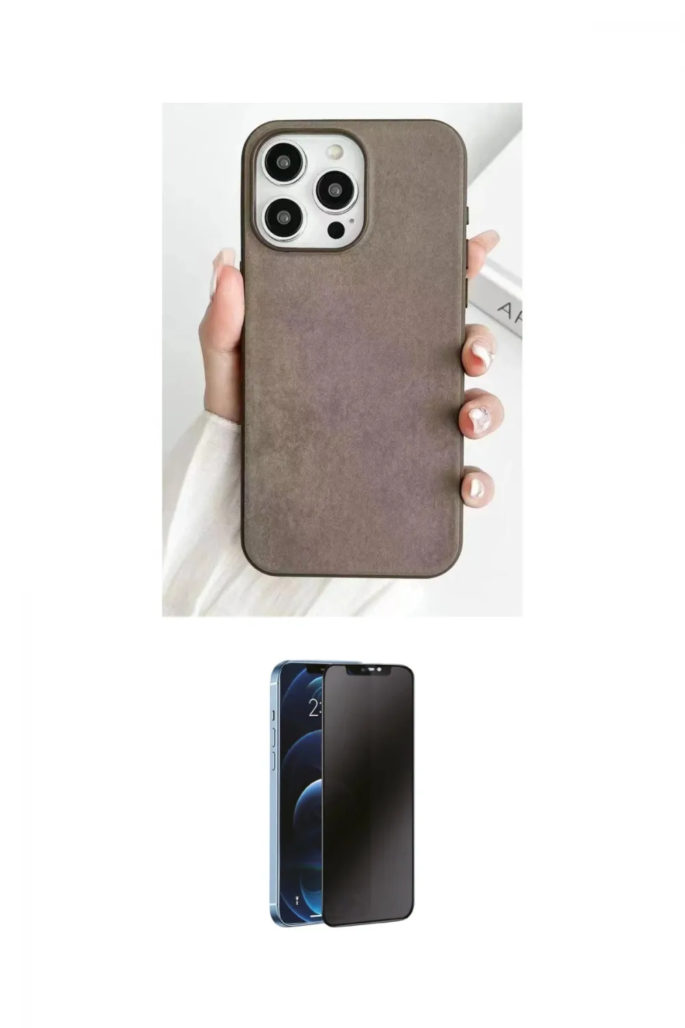 ieg™ iPhone 15 Pro Max Kılıf Pusula Modern - Siyah 3D Antistatik Hayalet Cam Ekran Koruyucu