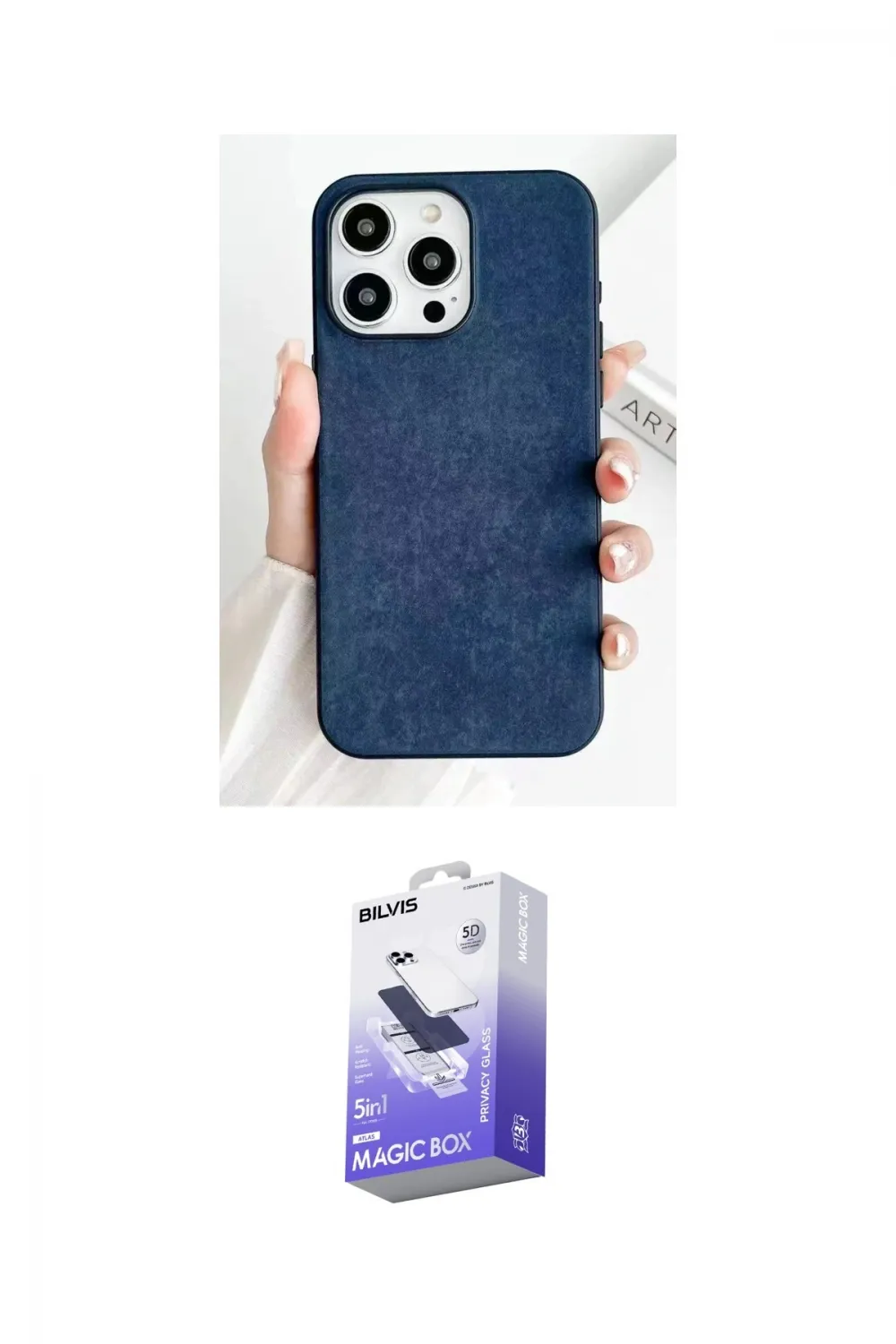 ieg™ iPhone 15 Pro Max Kılıf Pusula Modern - Siyah Bilvis 5in1 5D Magic Hayalet Cam Ekran Koruyucu