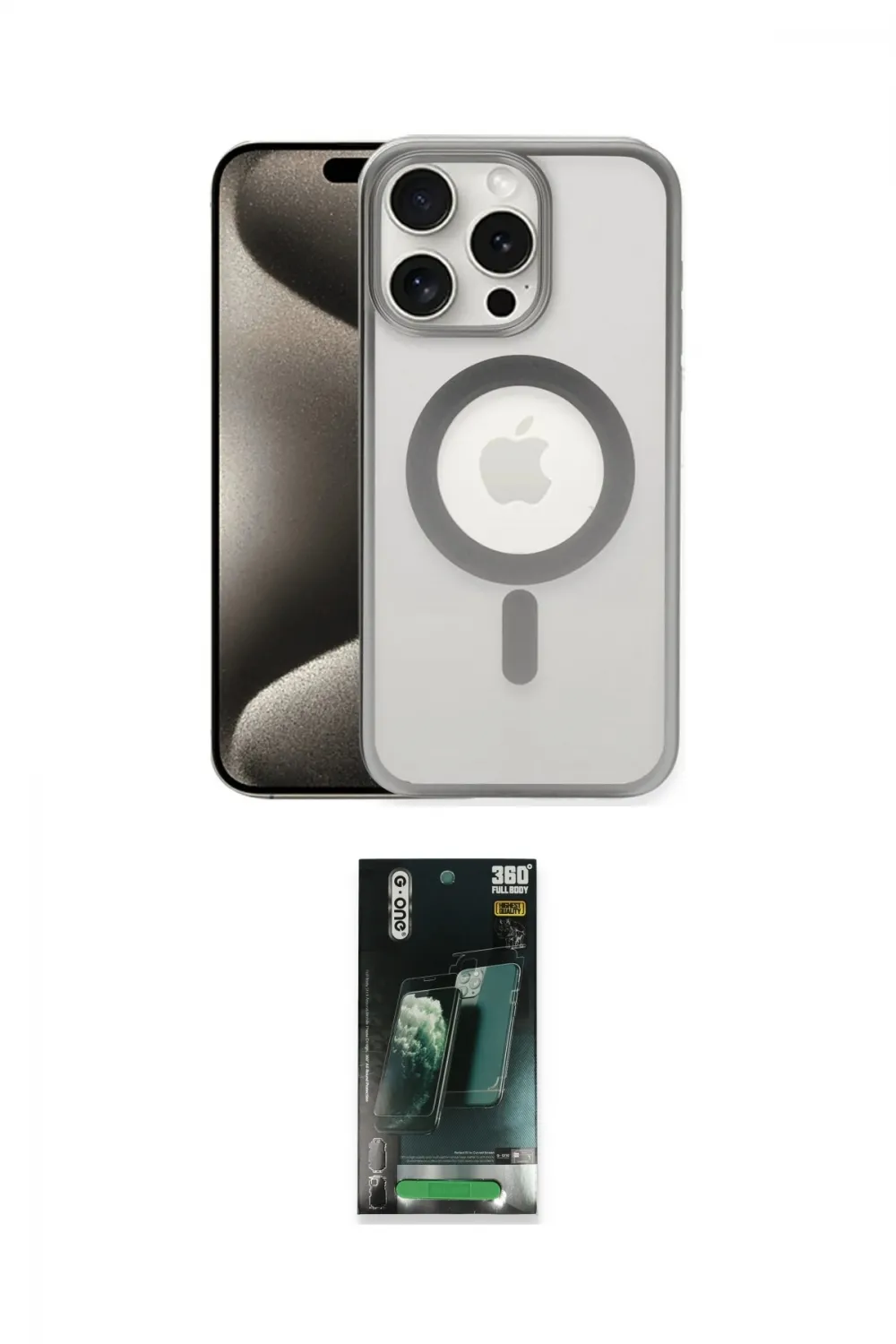 ieg™ iPhone 15 Pro Max Kılıf Siluet Çizgi Serisi - Siyah 360 Mat Full Body Arka Koruyucu