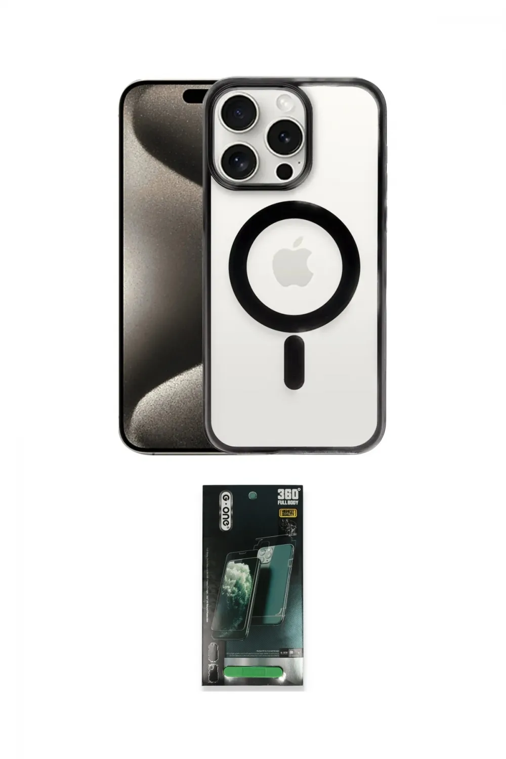ieg™ iPhone 15 Pro Max Kılıf Siluet Çizgi Serisi - Siyah 360 Mat Full Body Arka Koruyucu