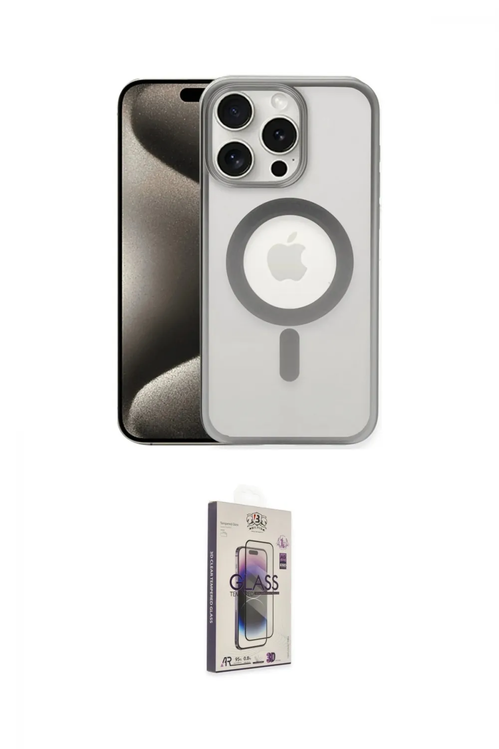 ieg™ iPhone 15 Pro Max Kılıf Siluet Çizgi Serisi - Siyah Bilvis 3D Cam Ekran Koruyucu