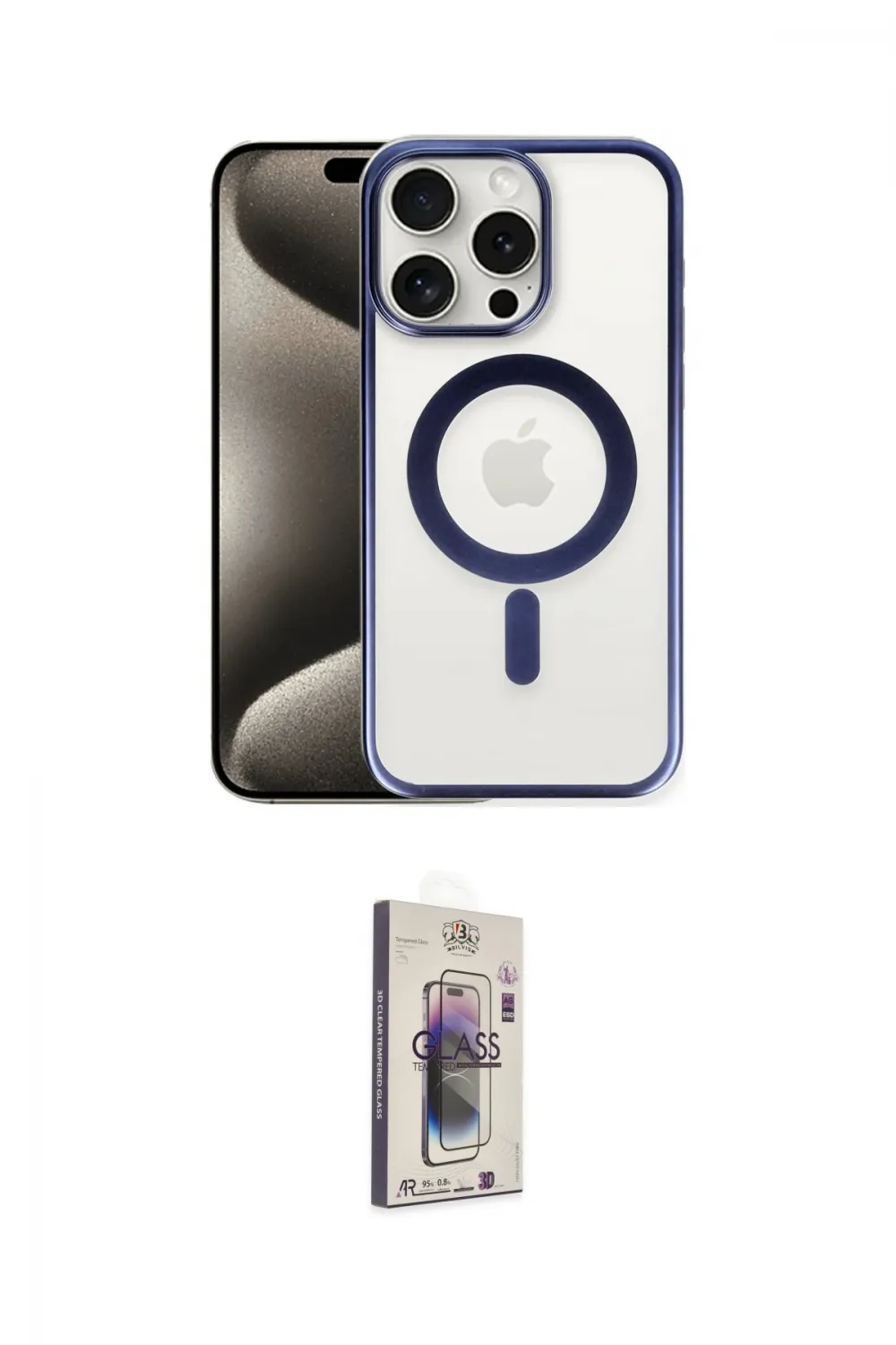 ieg™ iPhone 15 Pro Max Kılıf Siluet Çizgi Serisi - Siyah Bilvis 3D Cam Ekran Koruyucu