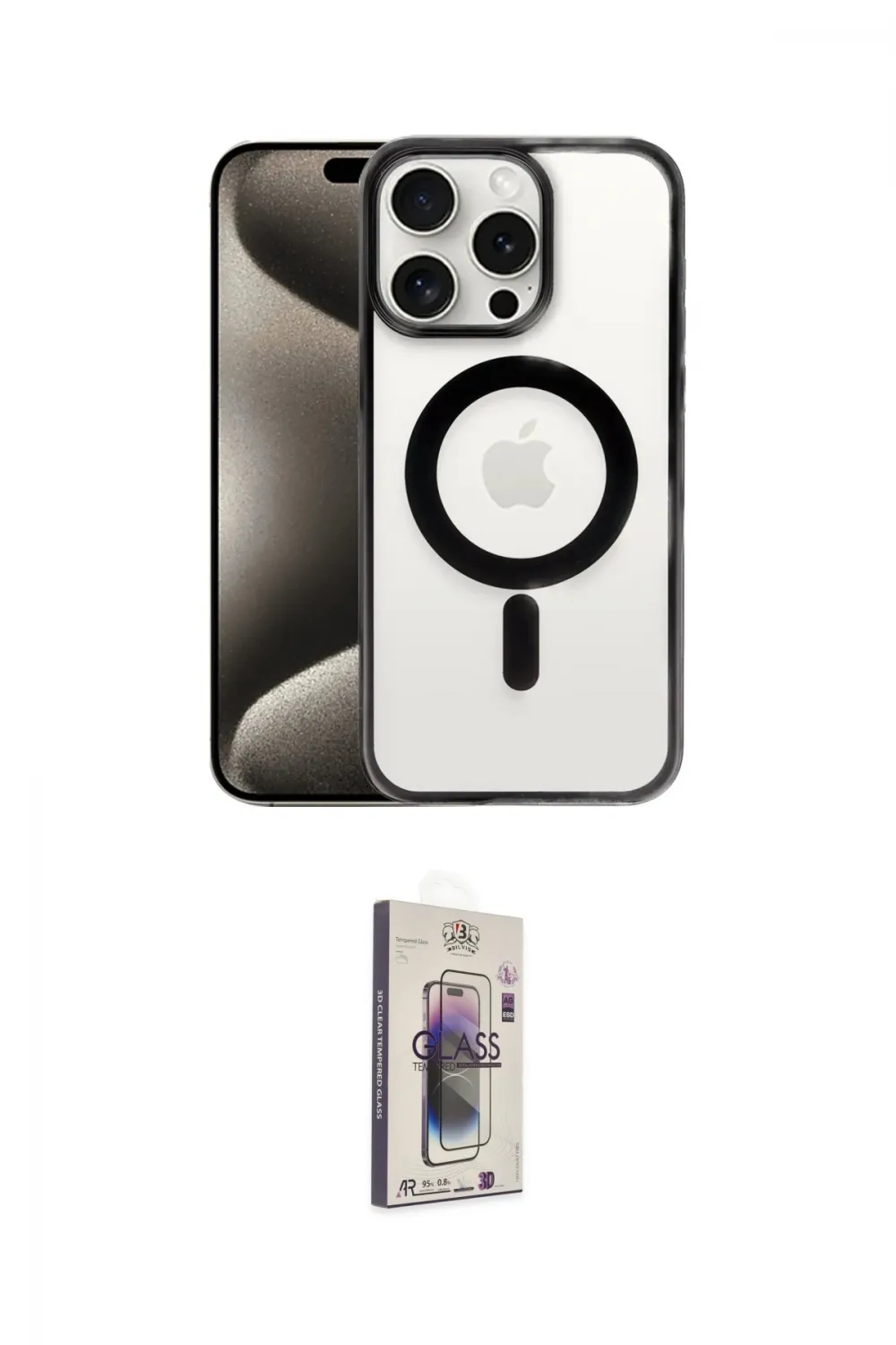 ieg™ iPhone 15 Pro Max Kılıf Siluet Çizgi Serisi - Siyah Bilvis 3D Cam Ekran Koruyucu