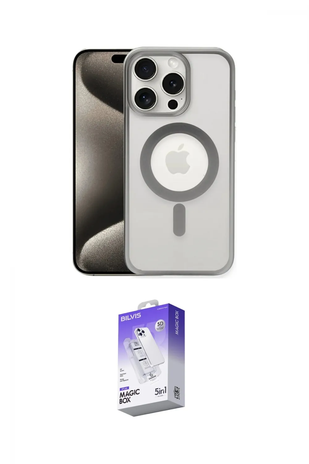 ieg™ iPhone 15 Pro Max Kılıf Siluet Çizgi Serisi - Siyah Bilvis 5in1 3D Magic Cam Ekran Koruyucu