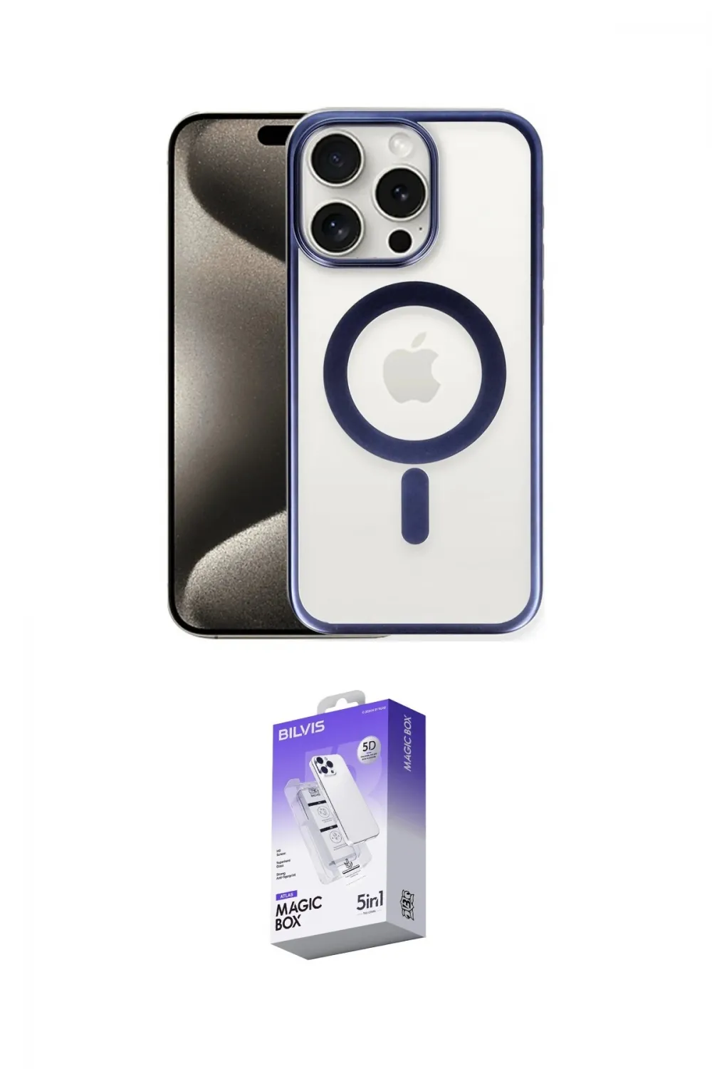 ieg™ iPhone 15 Pro Max Kılıf Siluet Çizgi Serisi - Siyah Bilvis 5in1 3D Magic Cam Ekran Koruyucu