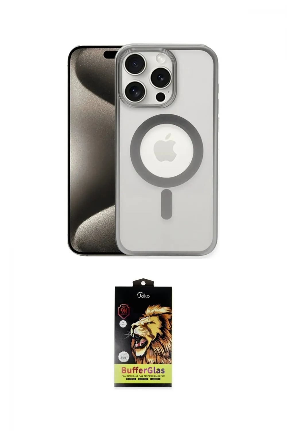 ieg™ iPhone 15 Pro Max Kılıf Siluet Çizgi Serisi - Siyah Buffer Cam Ekran Koruyucu