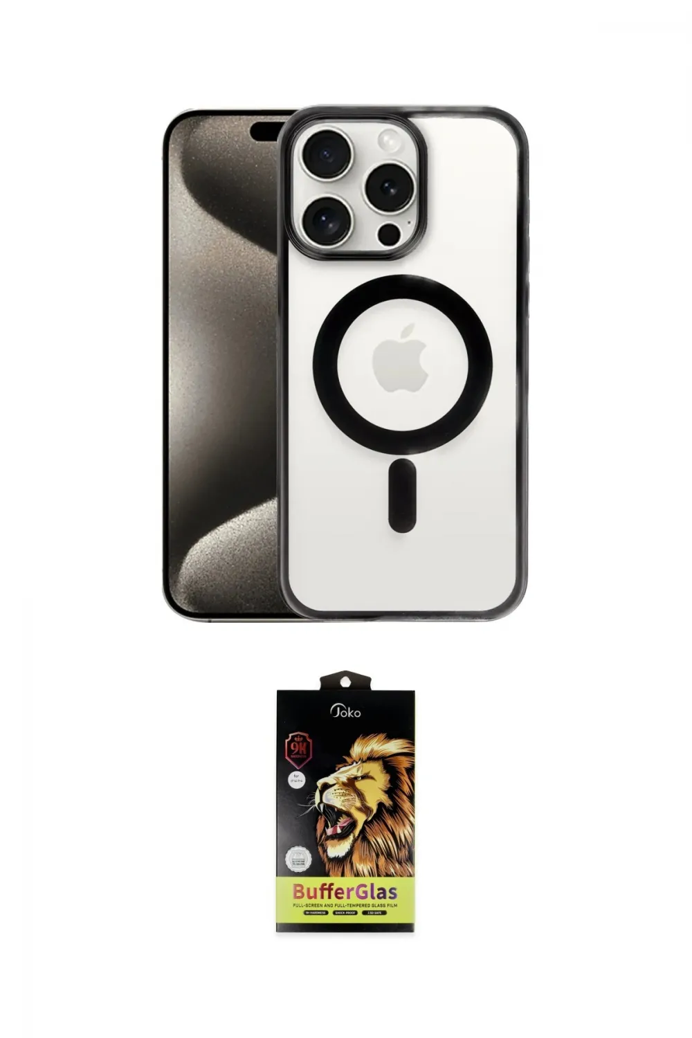 ieg™ iPhone 15 Pro Max Kılıf Siluet Çizgi Serisi - Siyah Buffer Cam Ekran Koruyucu